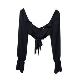 Tiger Mist Black Long Sleeve Double Tie Back Crop Top